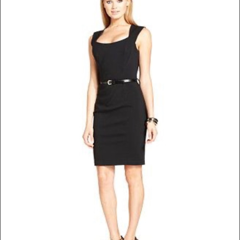 XOXO Macy’s belted sheath sweetheart neck dress
